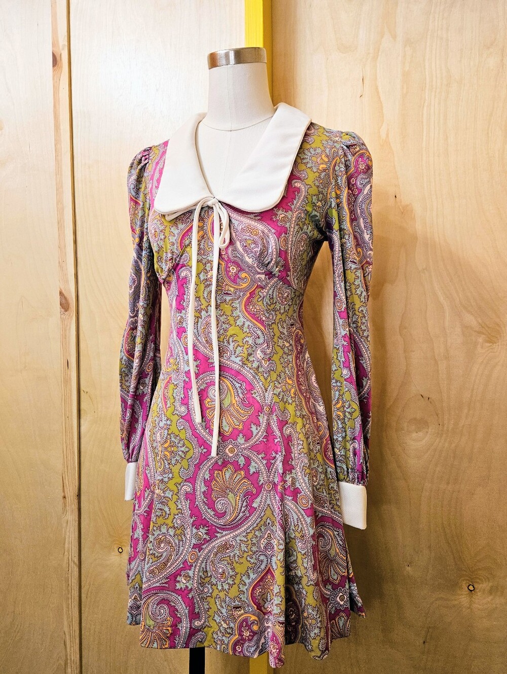 70s Paisley Print Long Sleeve Mini Dress